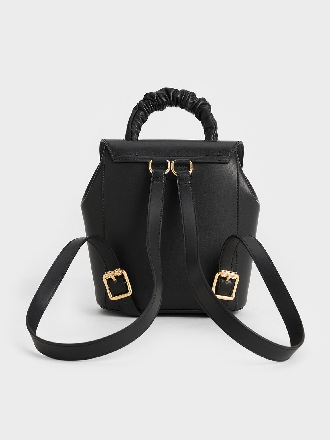 Eve Ruched-Handle Backpack, Black, hi-res