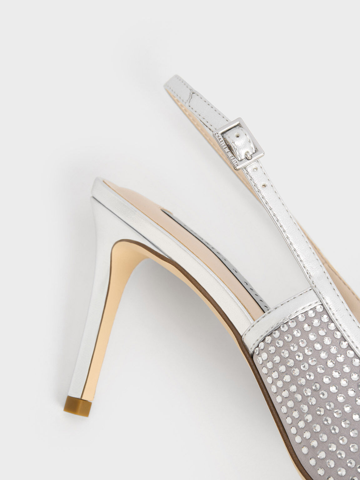 Satin Crystal-Embellished Slingback Pumps, Silver, hi-res