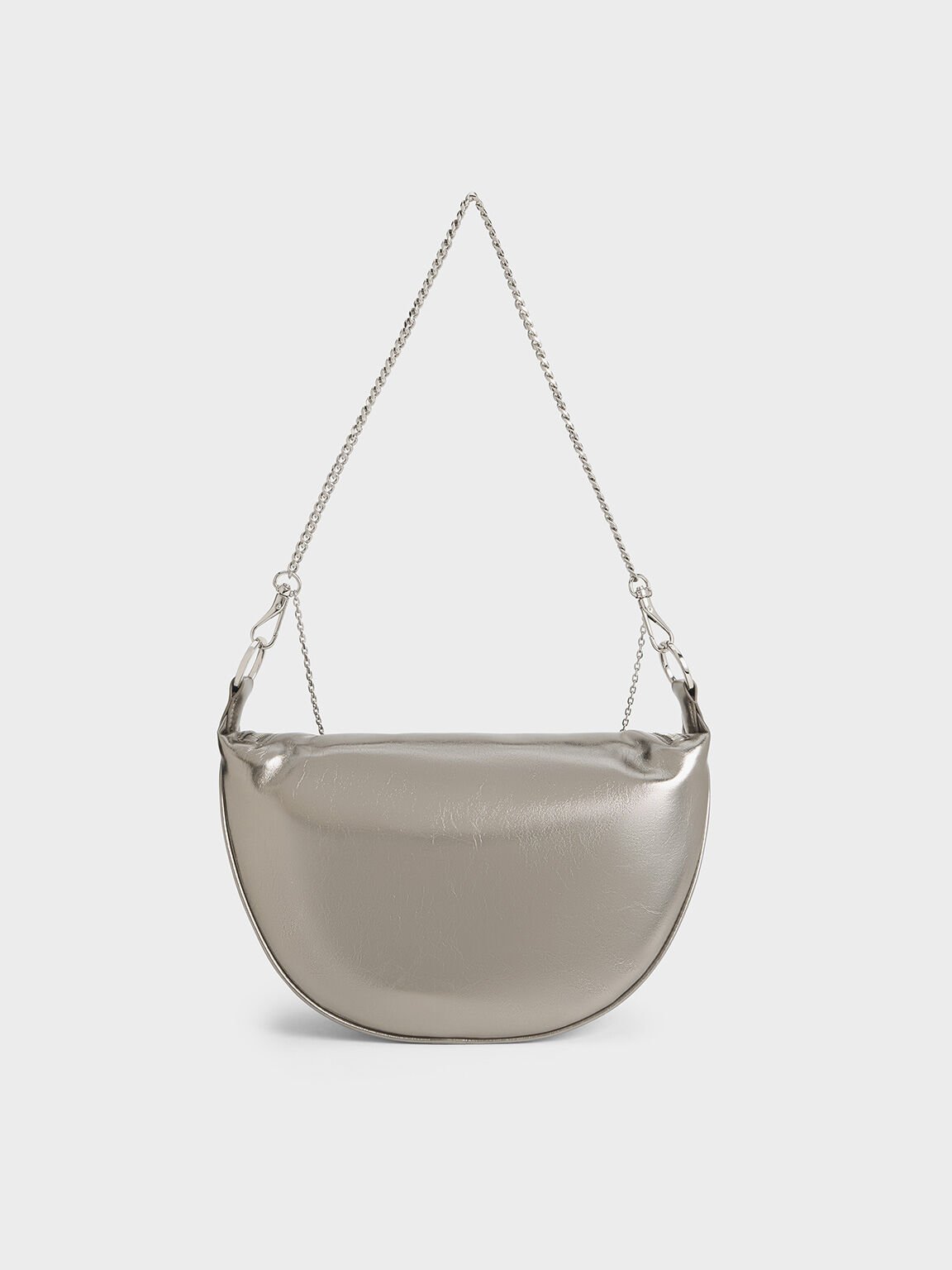 Bolso cruzado media luna Philomena metálico, Estaño, hi-res