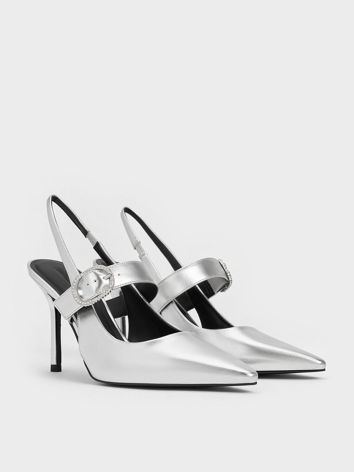 Metallic Crystal-Buckled Pumps, Silver, hi-res