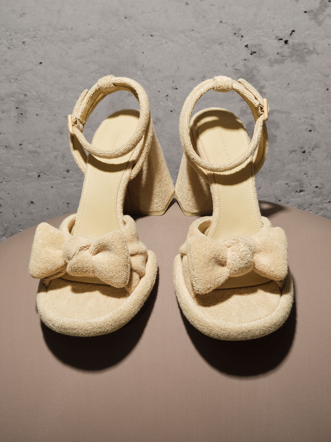 Loey Textured Bow Ankle-Strap Sandals - Beige