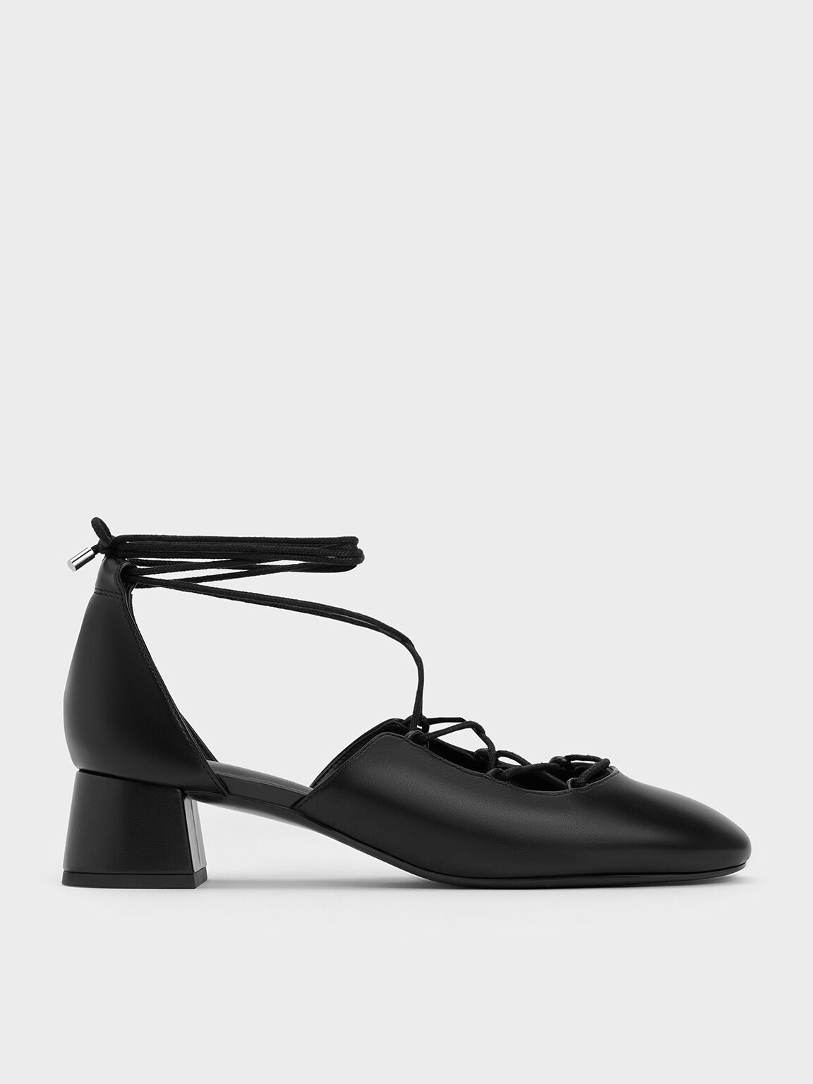 Tacones d'Orsay con tiras para atar, Negro, hi-res