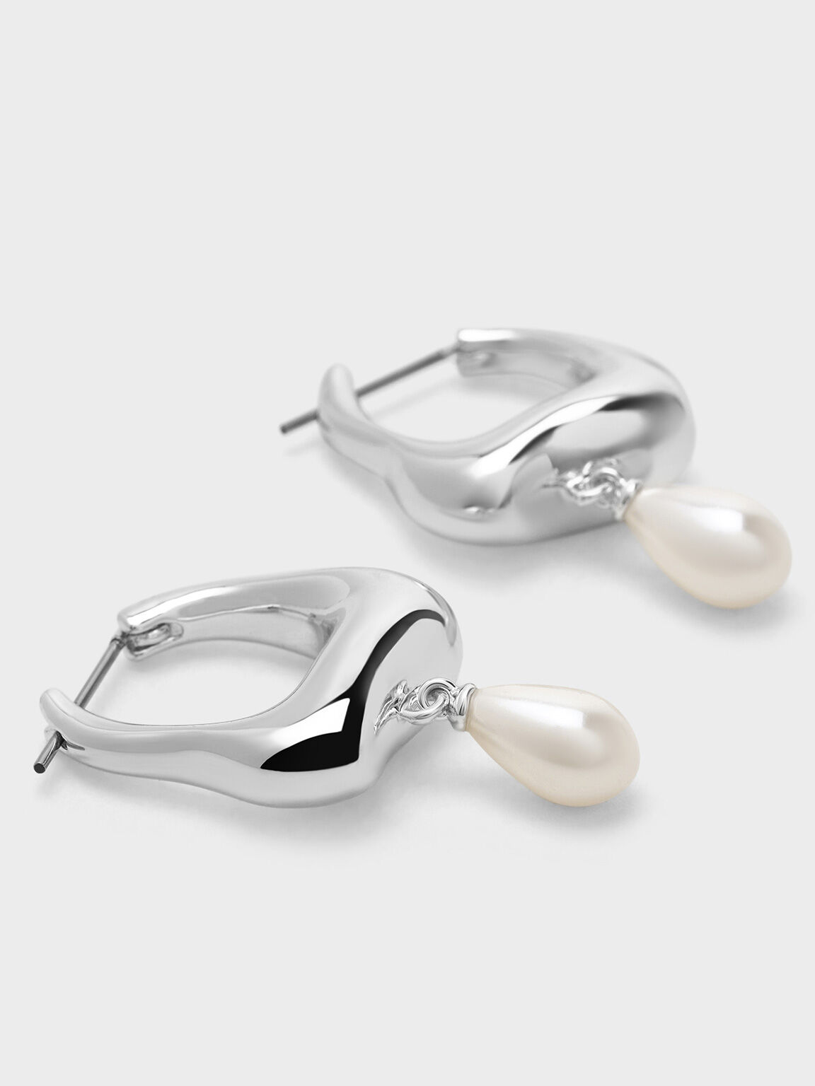 Corrine Teardrop Pearl Hoop Earrings, Silver, hi-res