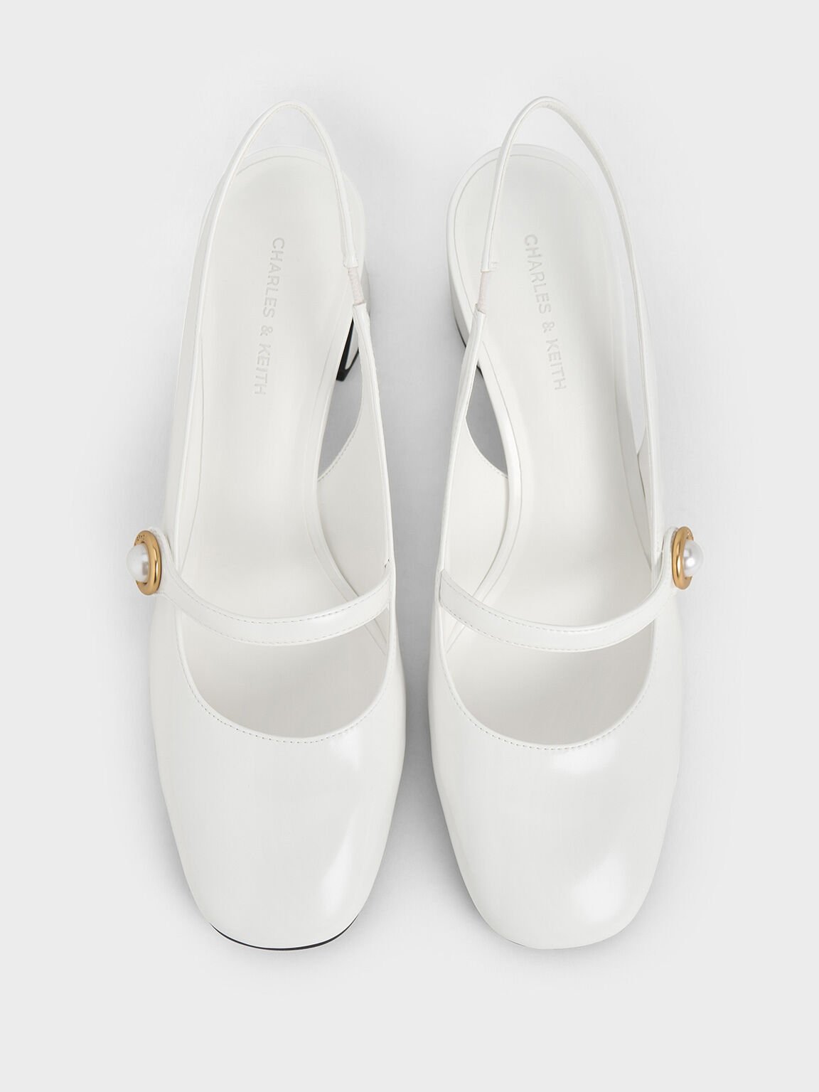 Pearl-Accent Mary Jane Pumps, White, hi-res