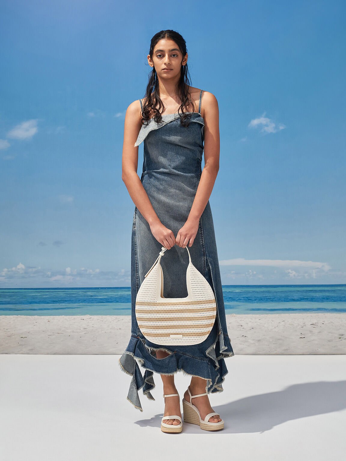Ida Knitted Striped Hobo Bag, Sand, hi-res