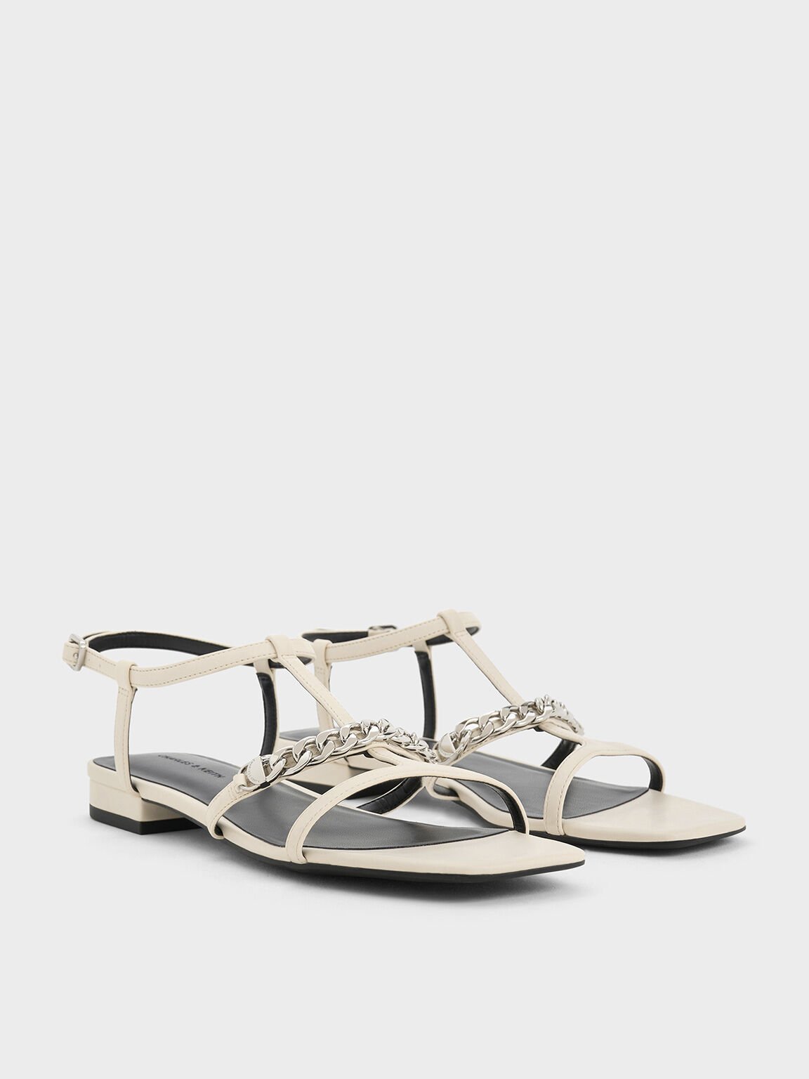 Sandalias de tira t con cadena, Blanco tiza, hi-res