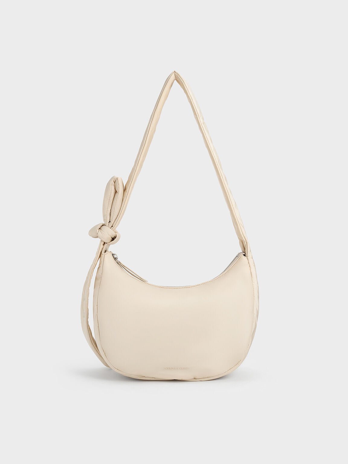 Bolso hobo Delilah de Nylon con detalles anudados, Oat, hi-res