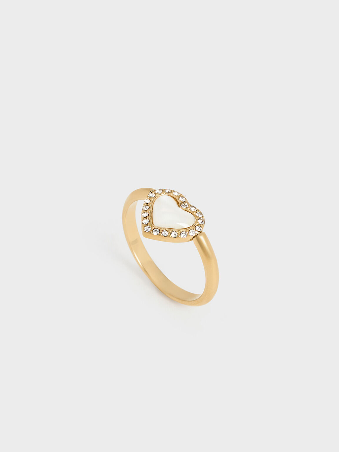 Annalise Crystal Heart-Stone Ring, Brush Gold, hi-res