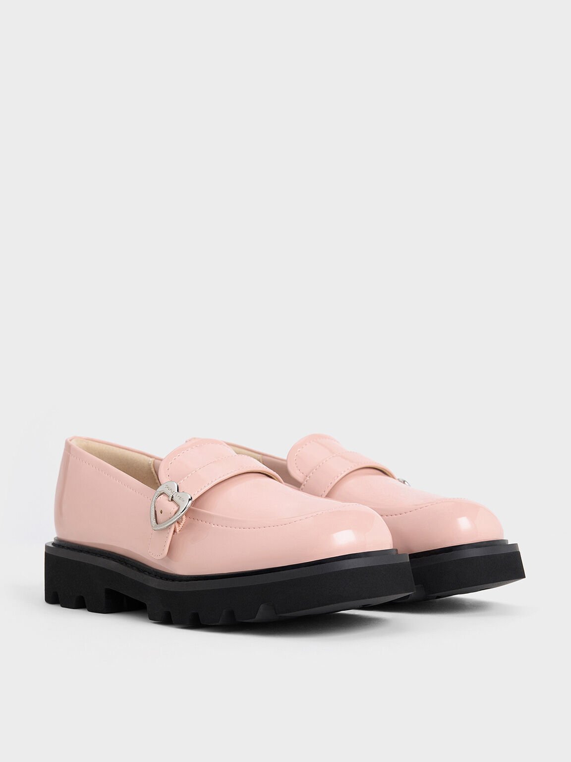 Mocasines de charol para niña con hebilla de corazón, Rosa, hi-res