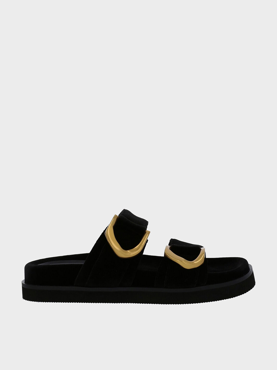 Gabine Velvet Buckle Sandals, Black Textured, hi-res