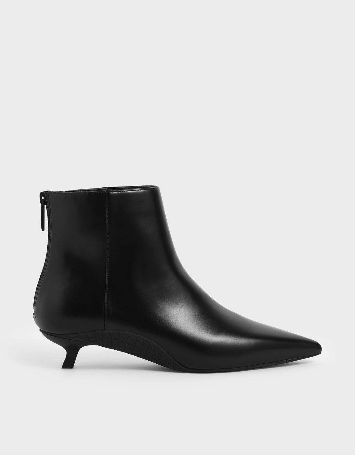 black leather kitten heel ankle boots