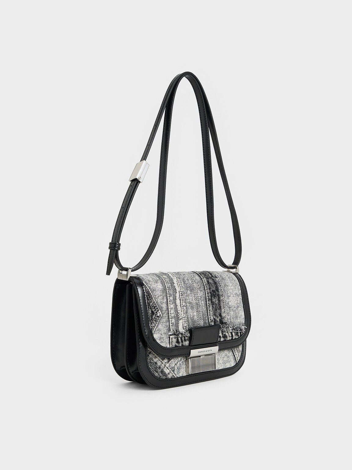 Bolso Charlot de retacería en denim, Noir, hi-res