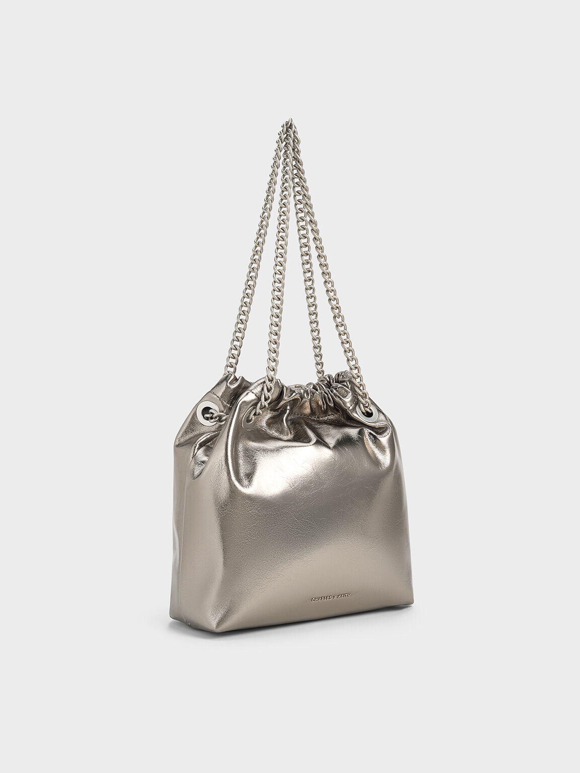 Caia Metallic Chain-Handle Tote Bag, Pewter, hi-res