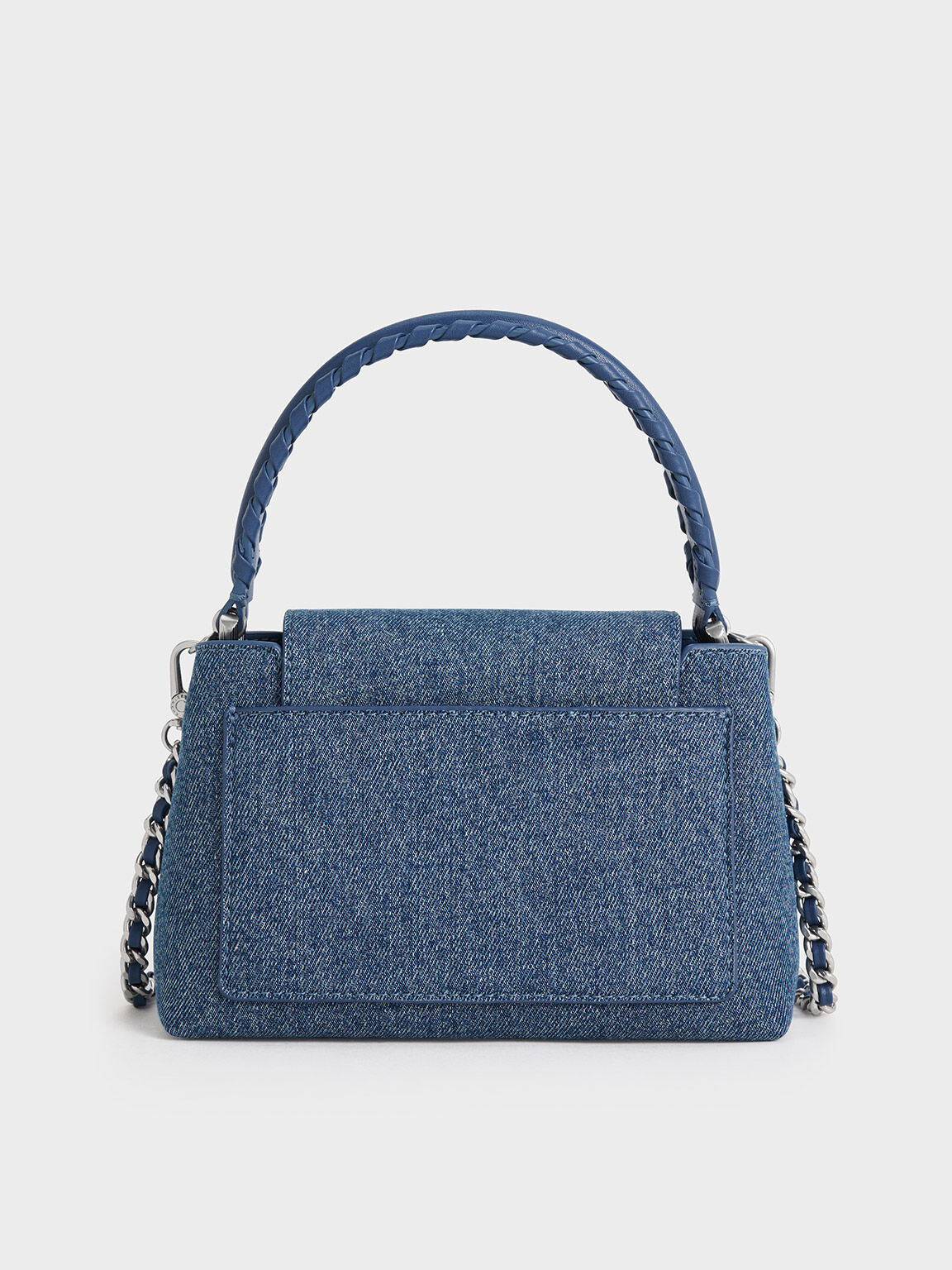 Bolso denim de asa superior Arwen con correa trenzada, Azul mezclilla, hi-res