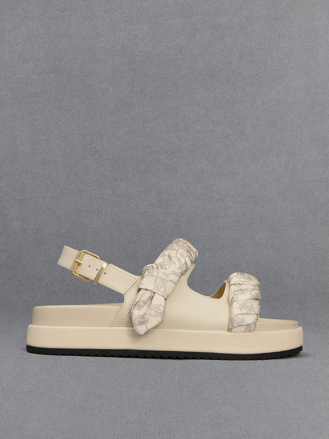 Tully Leather Ruched-Strap Sandals, Chalk, hi-res