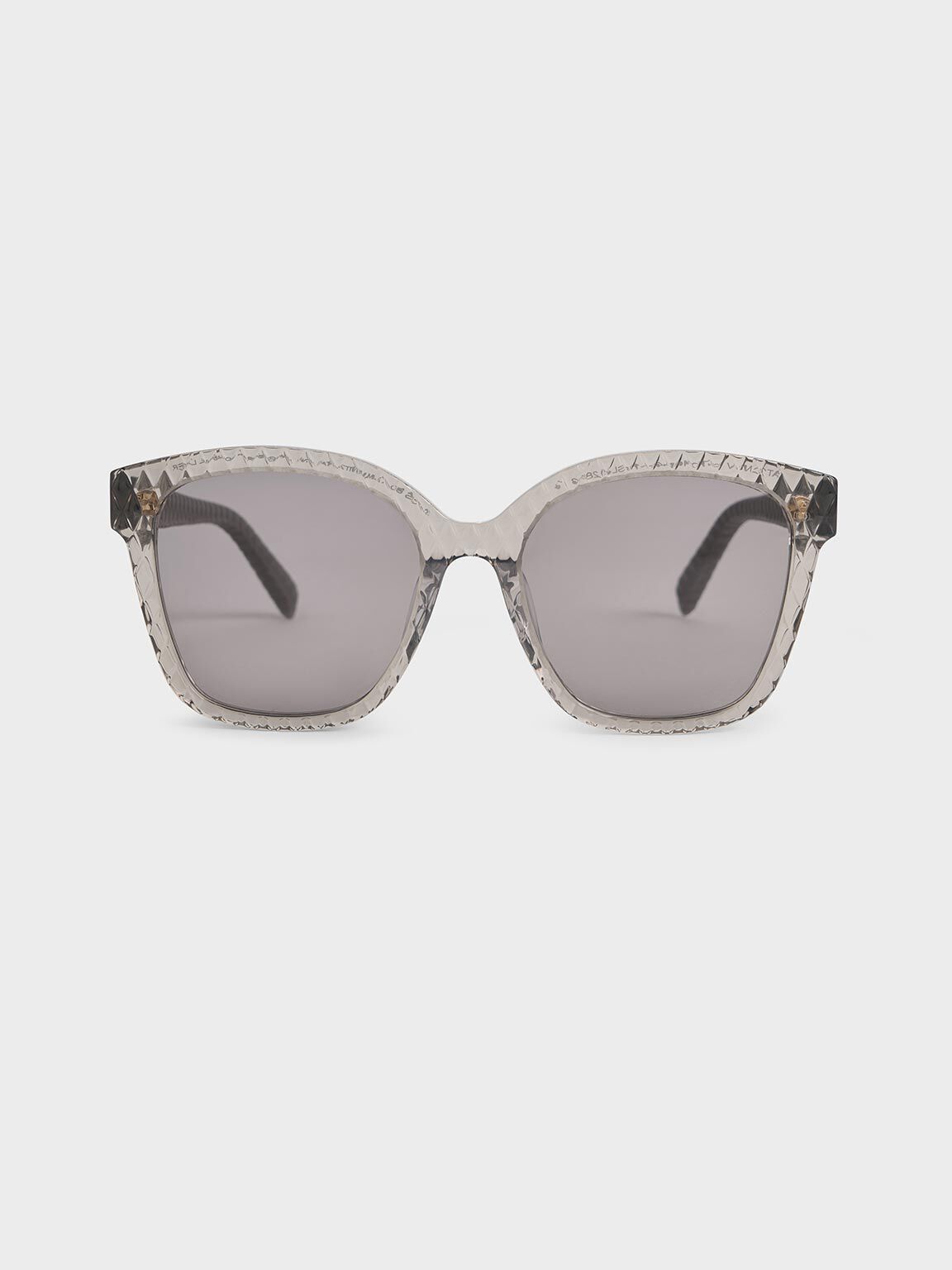 Lunettes de soleil en acétate recyclé et cuir matelassé, Gris, hi-res