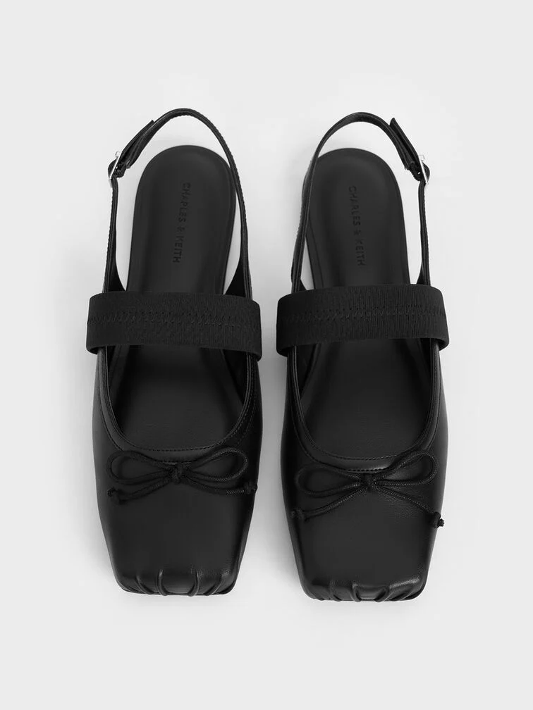 Chaussures en satin à bride arrière et noeud pour femme en noir - CHARLES & KEITH