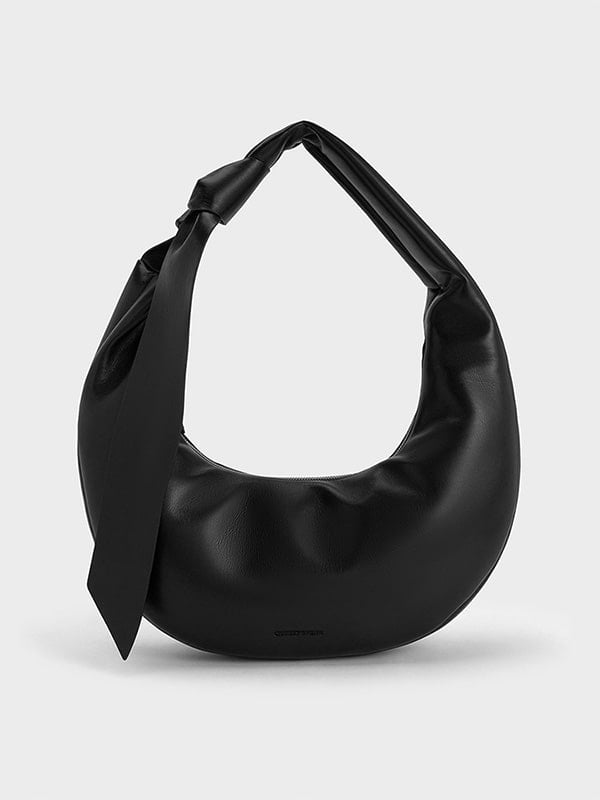 Women's Noir Toni Knotted Crescent Hobo Bag-  CHARLES & KEITH