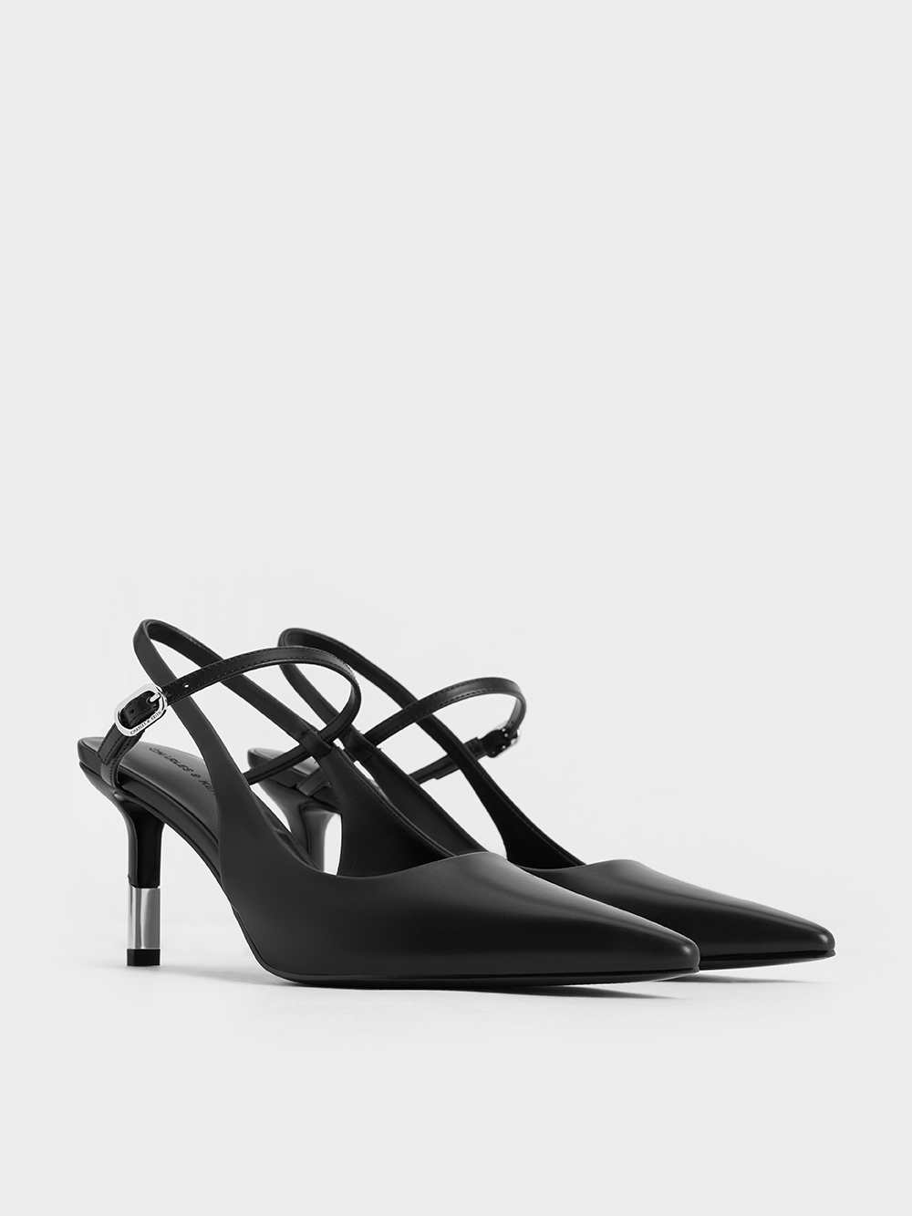 Women's Black Two-Tone Heel Slingback Pumps - CHARLES & KEITH