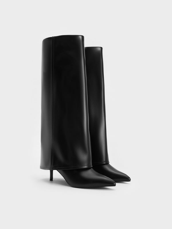 Botas altas plegables con puntera fina en negro para mujer- CHARLES & KEITH