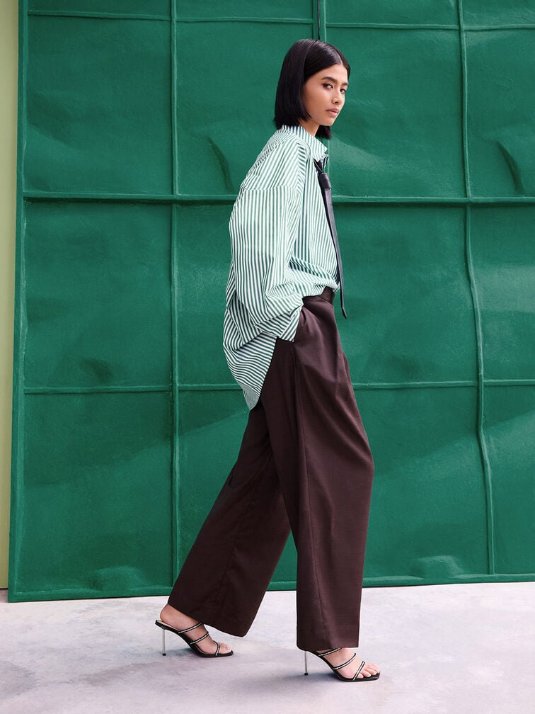 Mules con tiras de poliéster reciclado y adornos de cristal en negro para mujer - CHARLES & KEITH