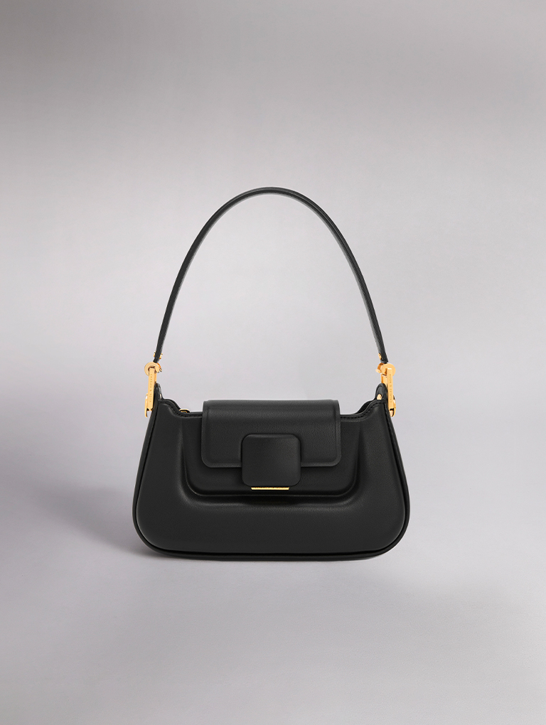 Women’s Koa Push-Lock Top Handle Bag in black - CHARLES & KEITH