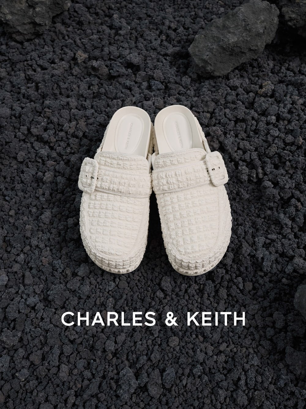 Loren Textured Platform Mules in chalk - CHARLES & KEITH