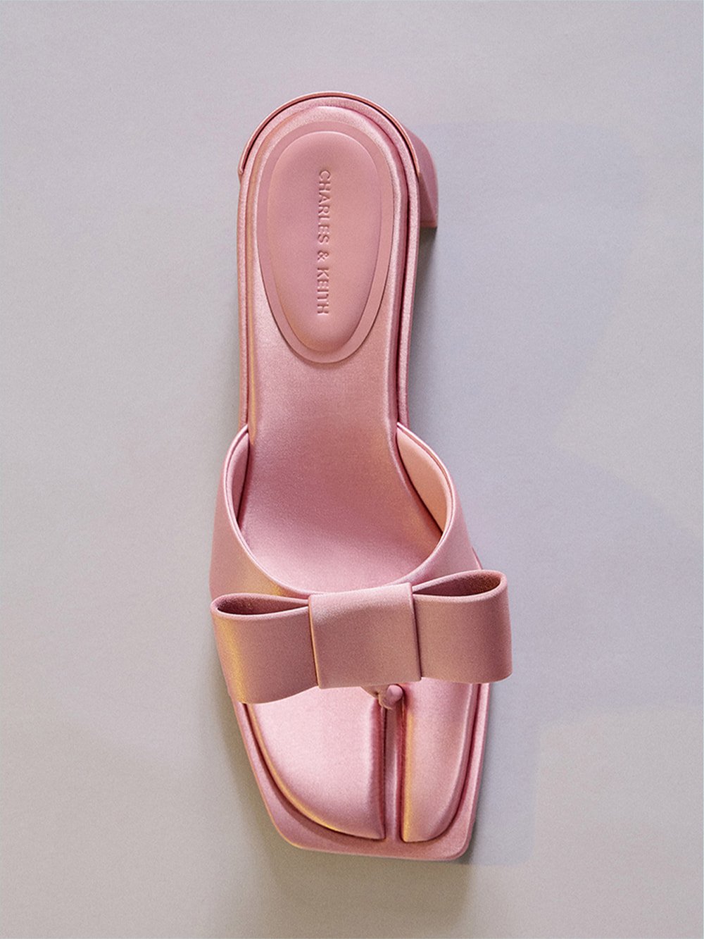 Women's Pink Satin Bow Heeled Thong Sandals