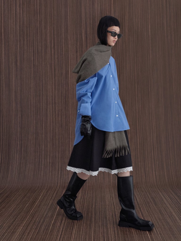 Women’s Lorde square-toe knee-high boots and recycled acetate angular sunglasses – CHARLES & KEITH