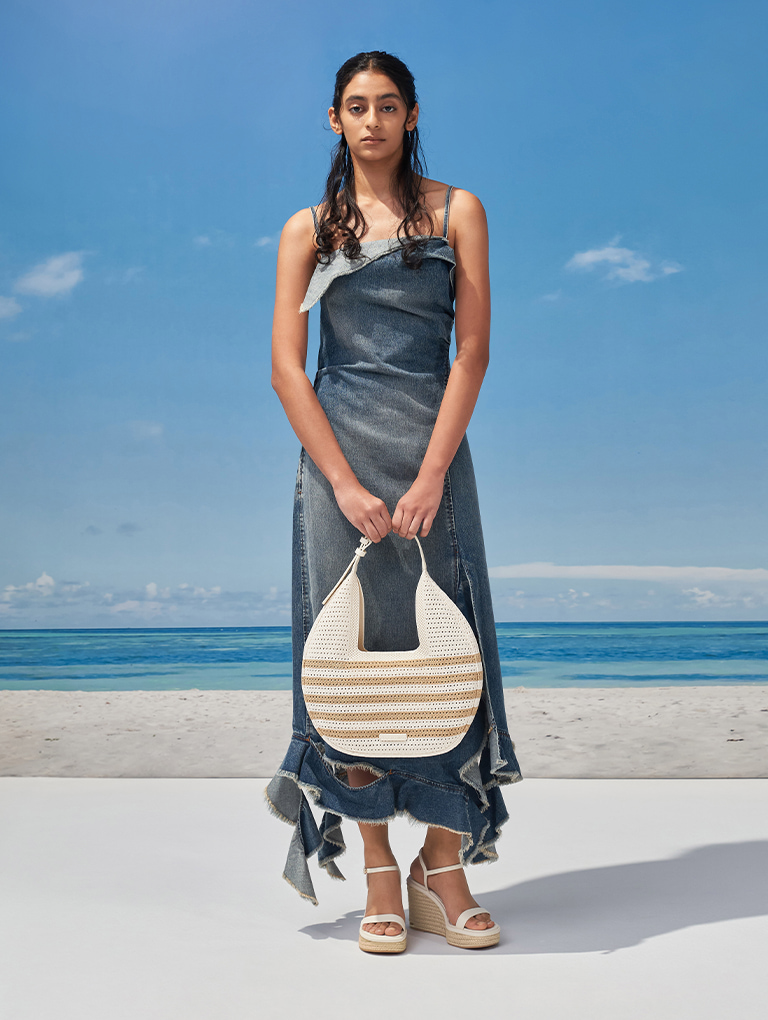 Women’s Ida knitted striped hobo bag in sand - CHARLES & KEITH