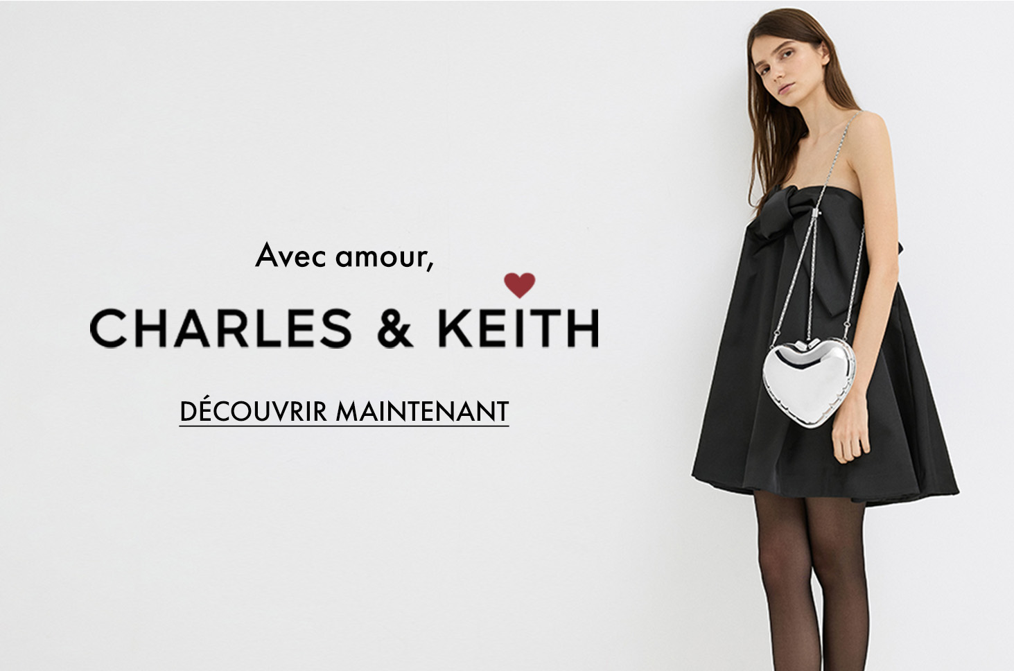 Sac à bandoulière métallisé en forme de coeur argenté pour femme - CHARLES & KEITH