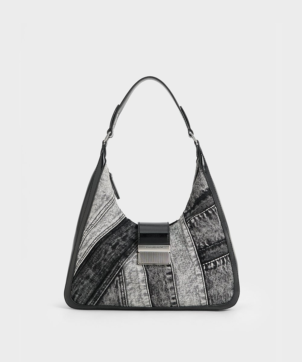 Women’s Charlot patchwork denim hobo bag in noir – CHARLES & KEITH