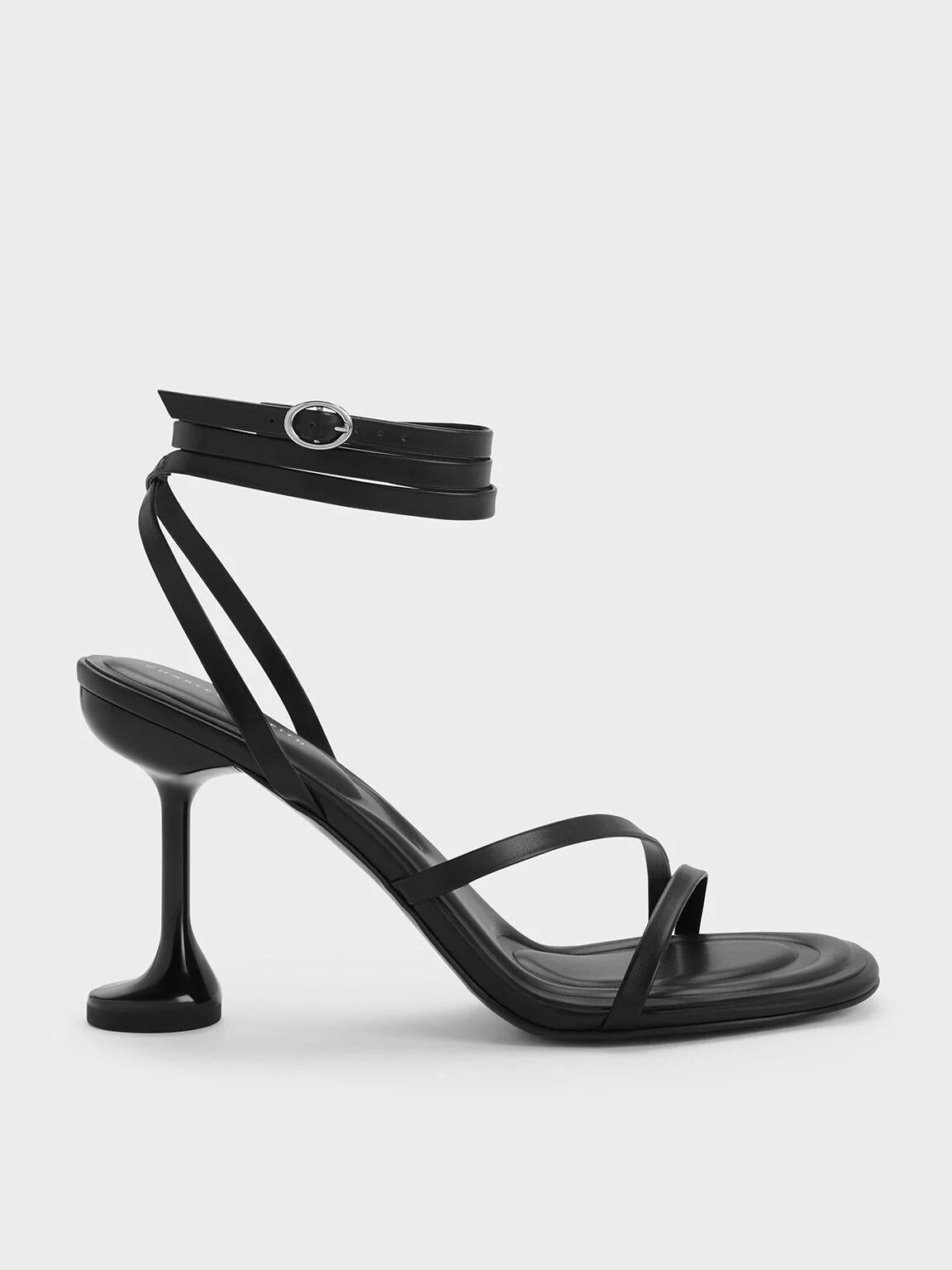 Women’s Celestine sculptural heel strappy sandals in black - CHARLES & KEITH 