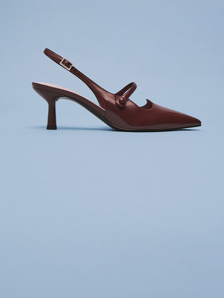 Women's pointed-toe Mary Jane slingback pumps in burgundy — CHARLES & KEITH