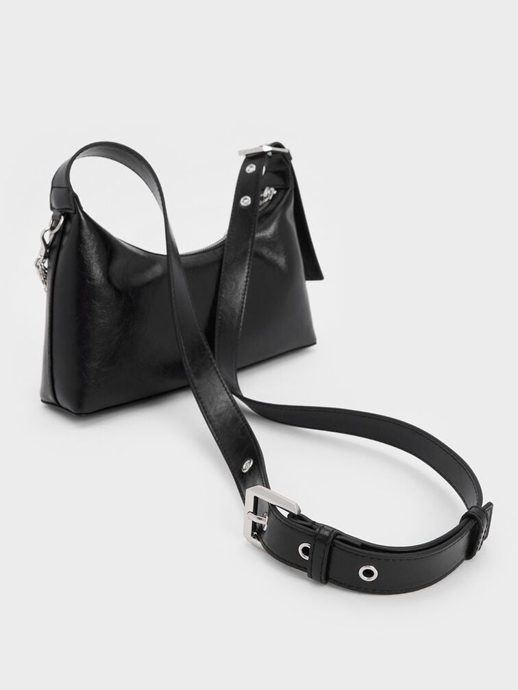 Sac hobo à effet froncé orné de chaîne Atwood en noir pour femme - CHARLES & KEITH