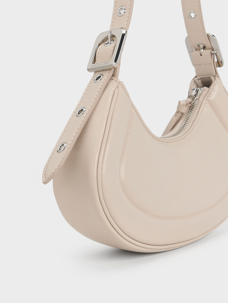 Women’s Petra Curved Shoulder Bag in oat – CHARLES & KEITH