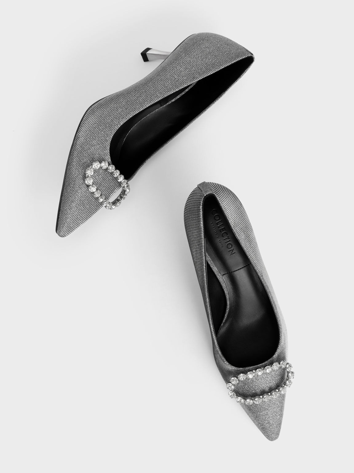 Women’s gem-embellished glittered pumps in pewter - CHARLES & KEITH