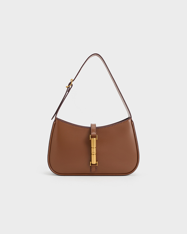 Women’s Chocolate Cesia Metallic Accent Shoulder Bag- CHARLES & KEITH