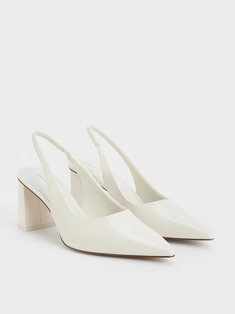 Escarpins à bride arrière et talon trapèze pour femme en blanc - CHARLES & KEITH