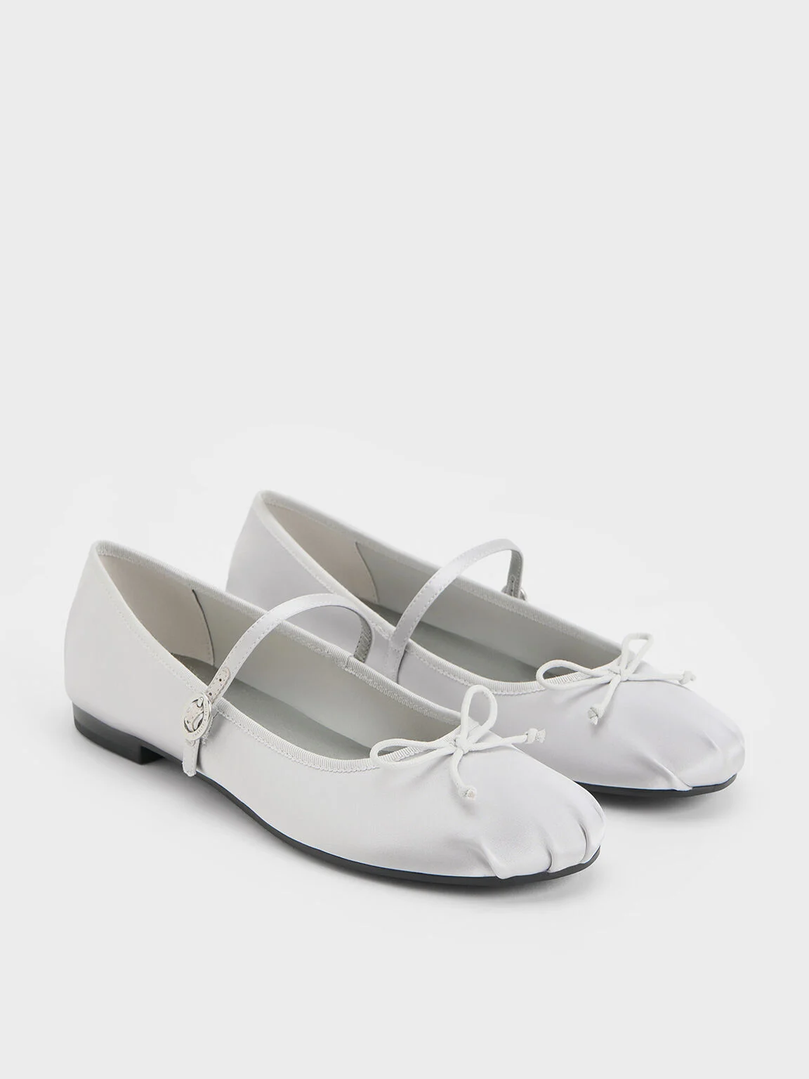 Women’s satin bow Mary Jane Flats in silver - CHARLES & KEITH