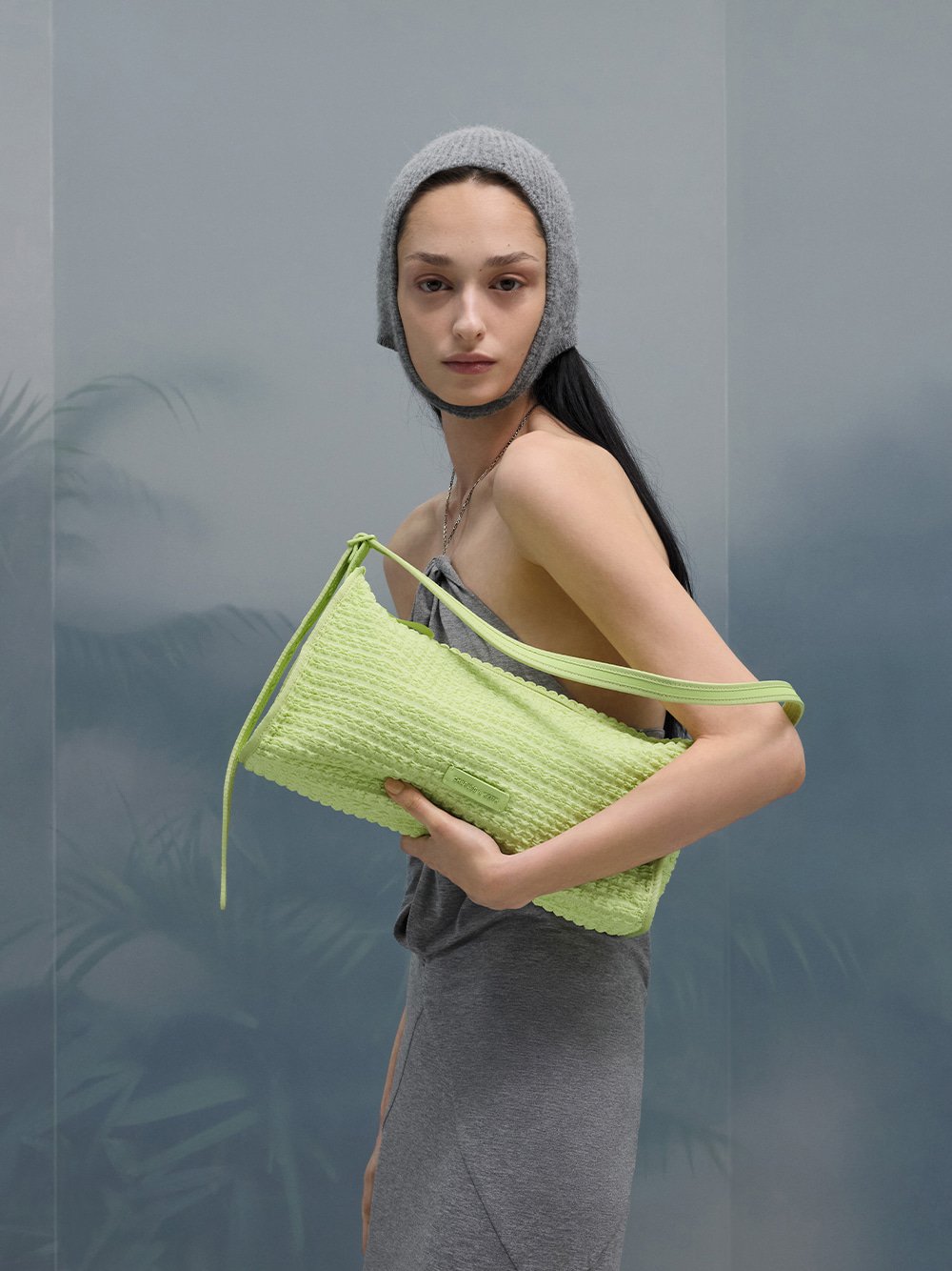 Textured Elongated Shoulder Bag in zesty green - CHARLES & KEITH