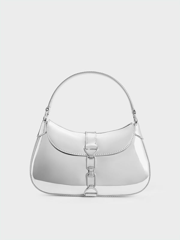 Women's Silver Agatha Metallic Chain-Accent Hobo Bag -  CHARLES & KEITH