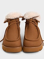 Women's Beige Textured Fur-Trim Flatform Mules - CHARLES & KEITH