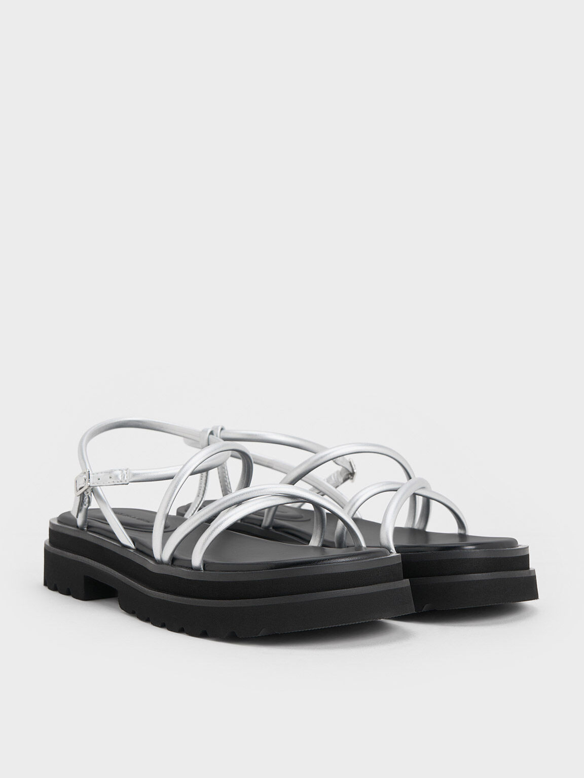 Women’s tubular strap sandals in silver - CHARLES & KEITH