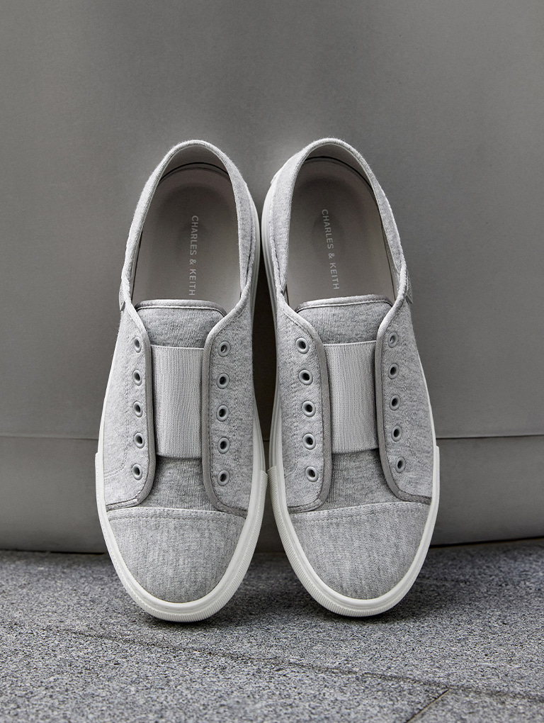 Women’s textured slip-on sneakers in light grey - CHARLES & KEITH