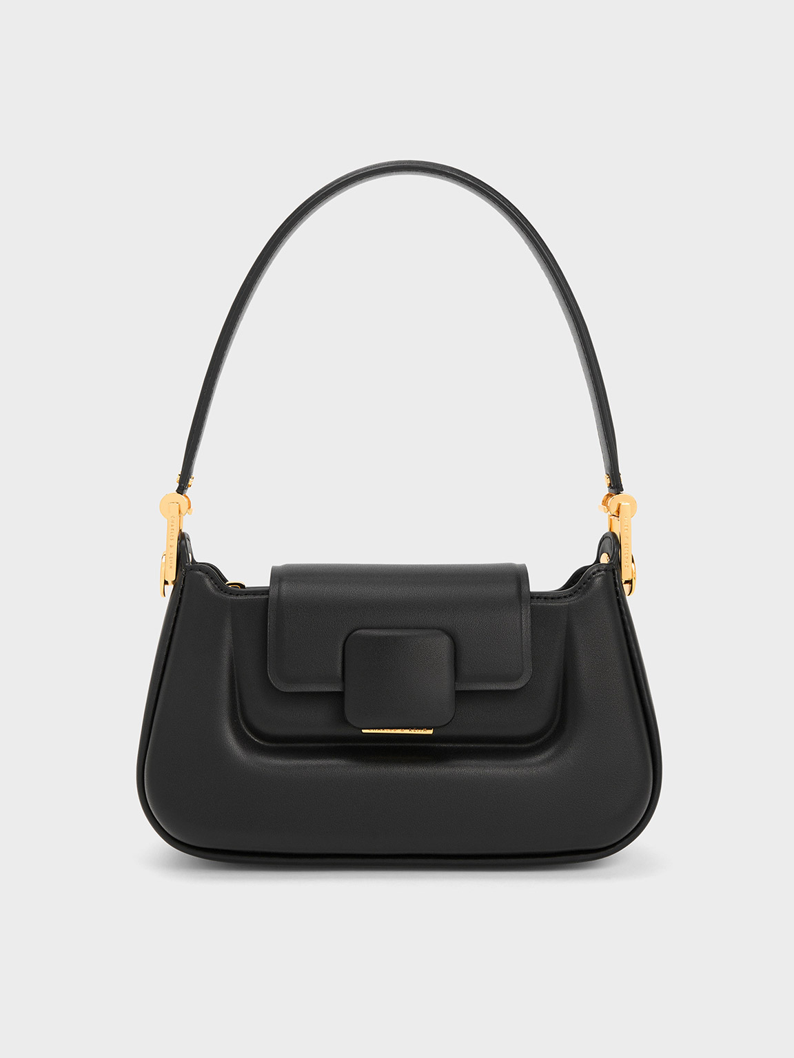 Black Koa Push-Lock Top Handle Bag - CHARLES & KEITH FR