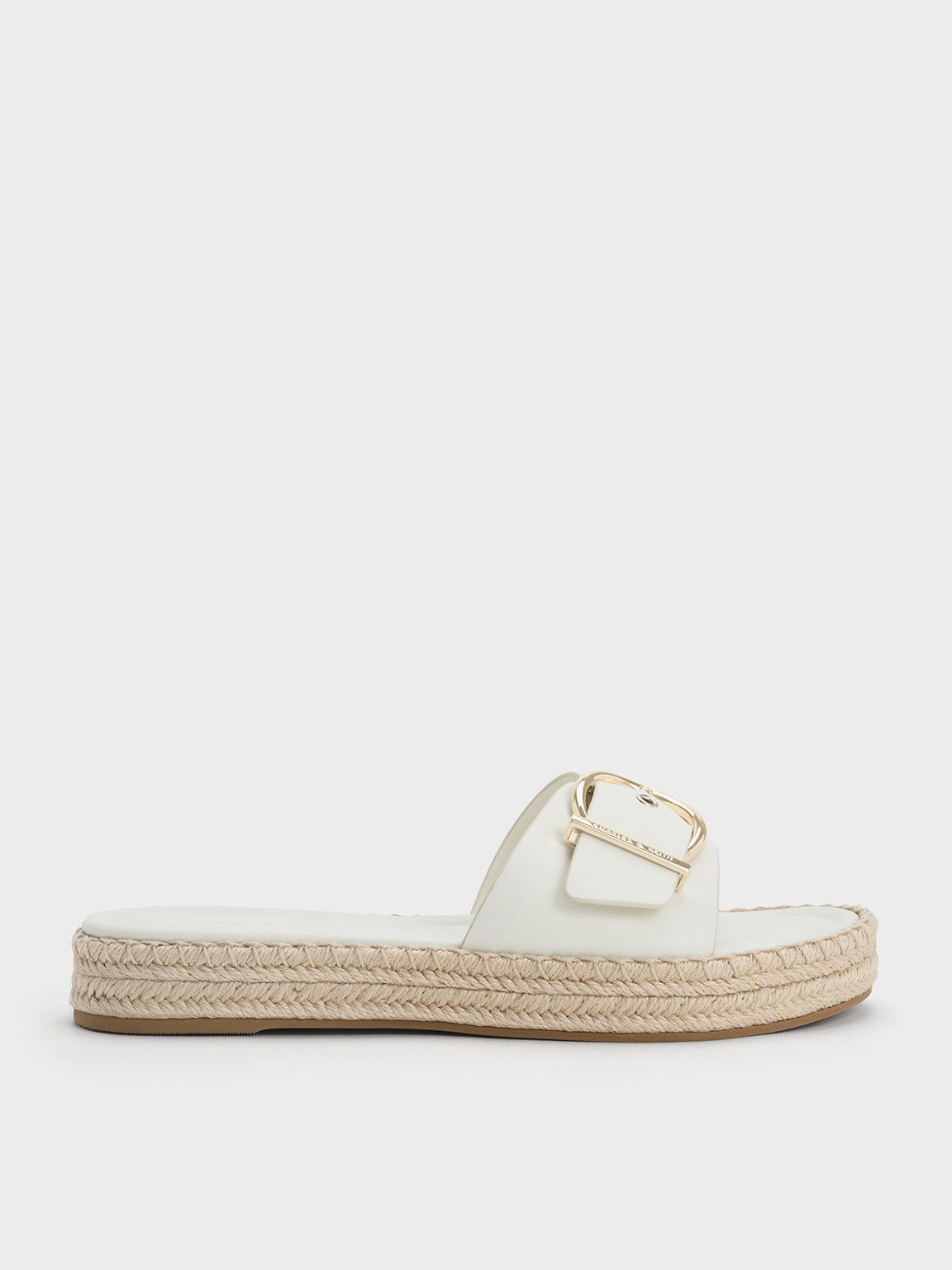 Chalk Buckled Espadrille Flat Sandals CHARLES KEITH