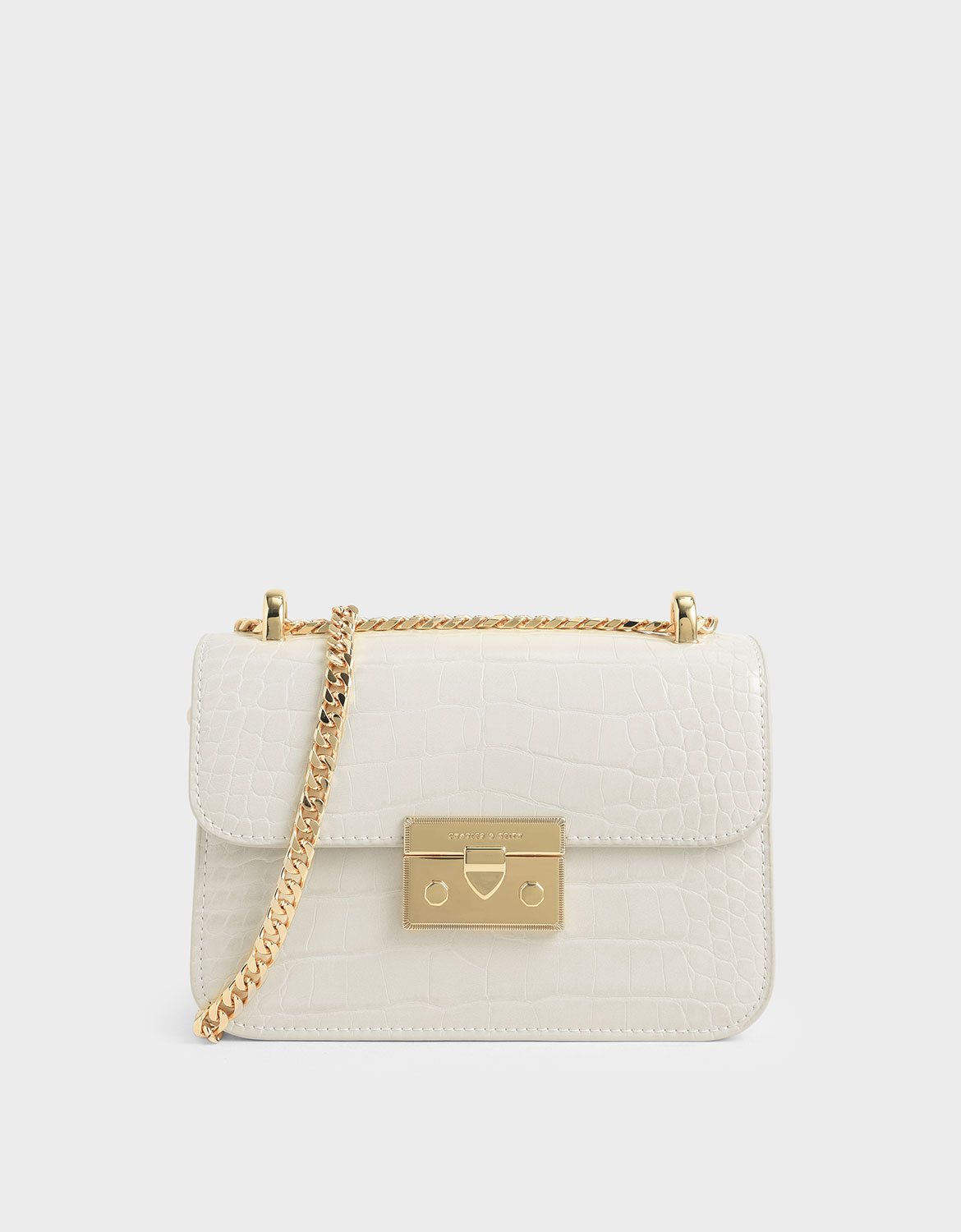 Chalk Croc Effect Chain Strap Crossbody Bag CHARLES KEITH CH