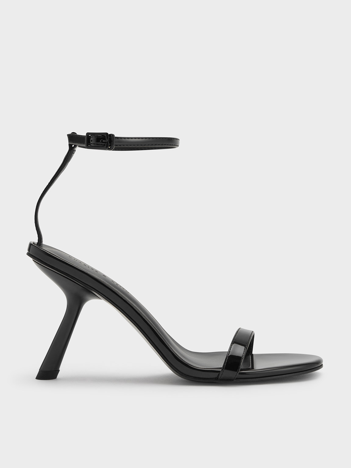 Black Patent Slant-Heel Ankle-Strap Sandals - CHARLES & KEITH NL