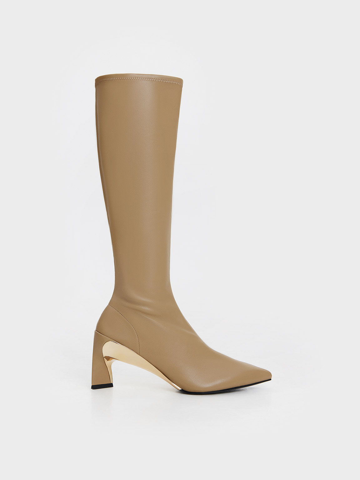 Taupe Devon Metallic Blade Heel Knee High Boots CHARLES KEITH CH